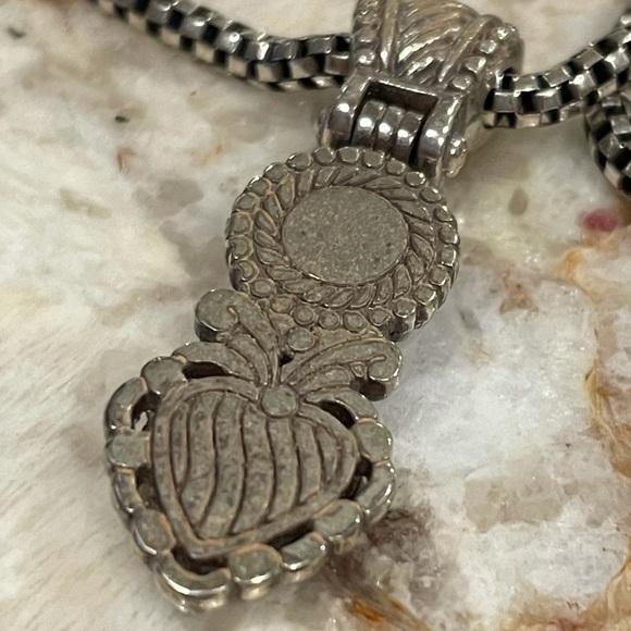 BRIGHTON silver Tone Snake Chain Black Onyx Heart Pendant Fashion Necklace - Picture 4 of 5